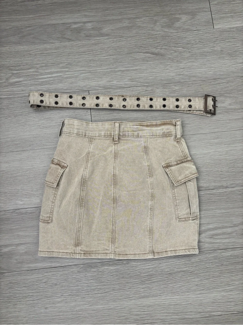 Sincerely Jules Beige Cargo Mini Skirt with Belt